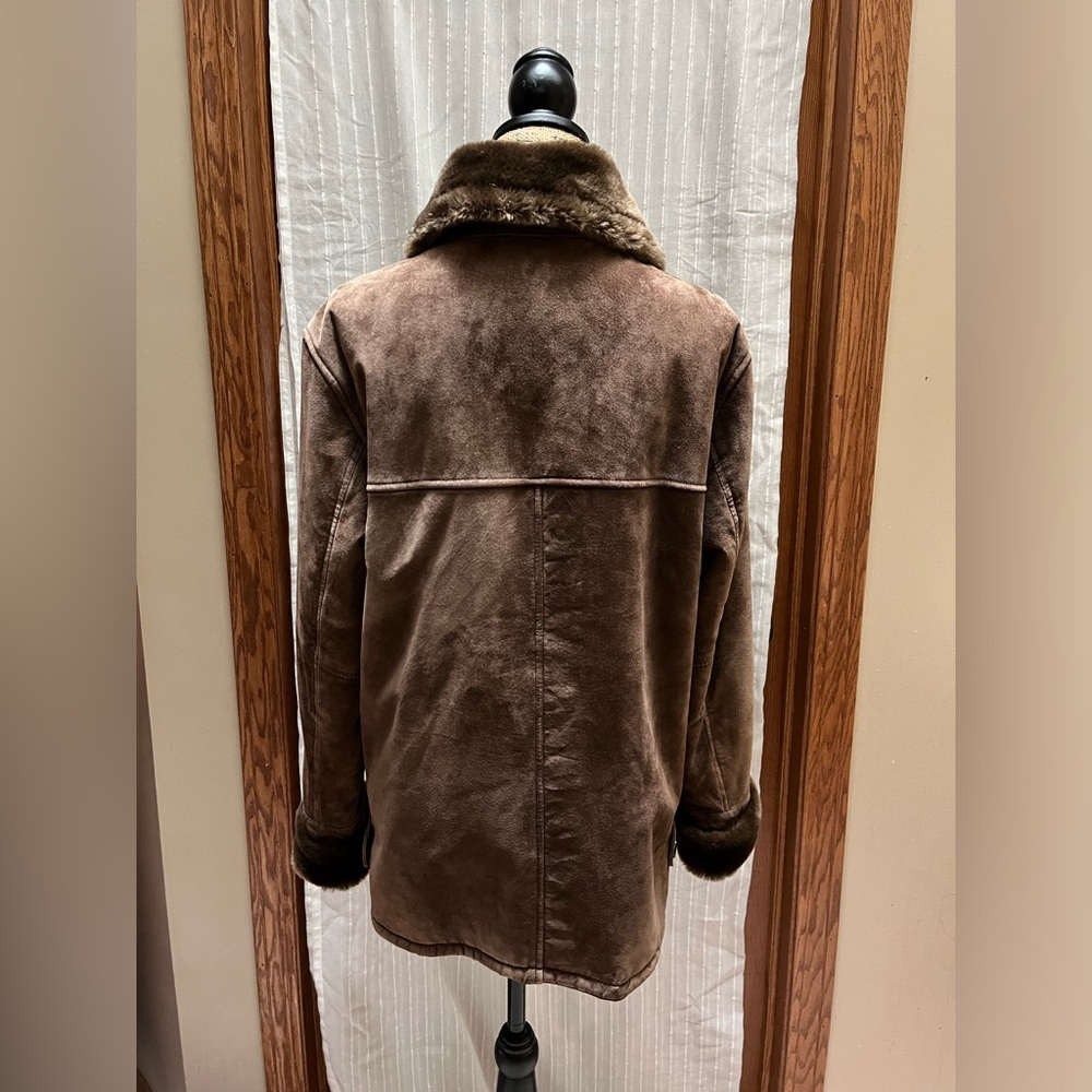 Dennis Basso Brown Faux Suede Fur Trim Coat S - Picture 3 of 8